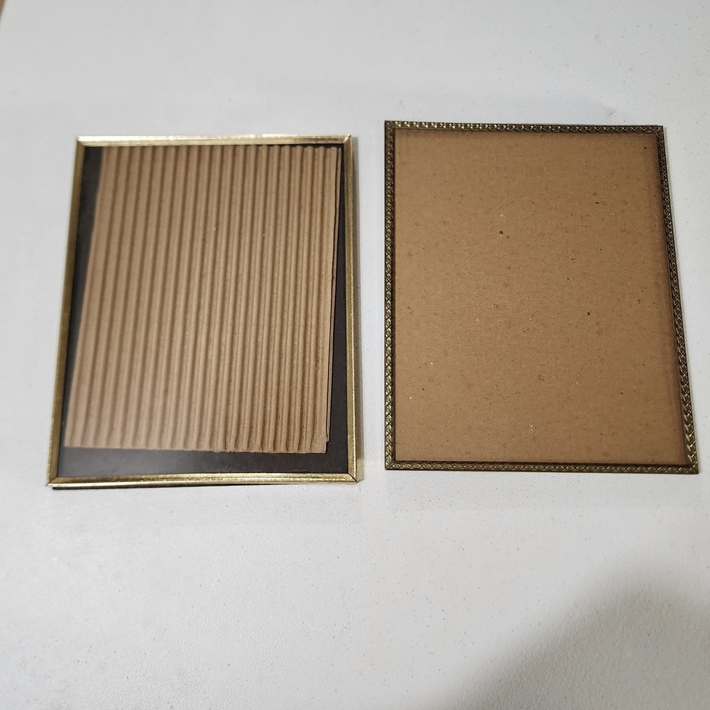 VTG Gold Metal Picture Frames 2 8x10 Tabletop Easel Back on 1 Ornate Smooth MCM